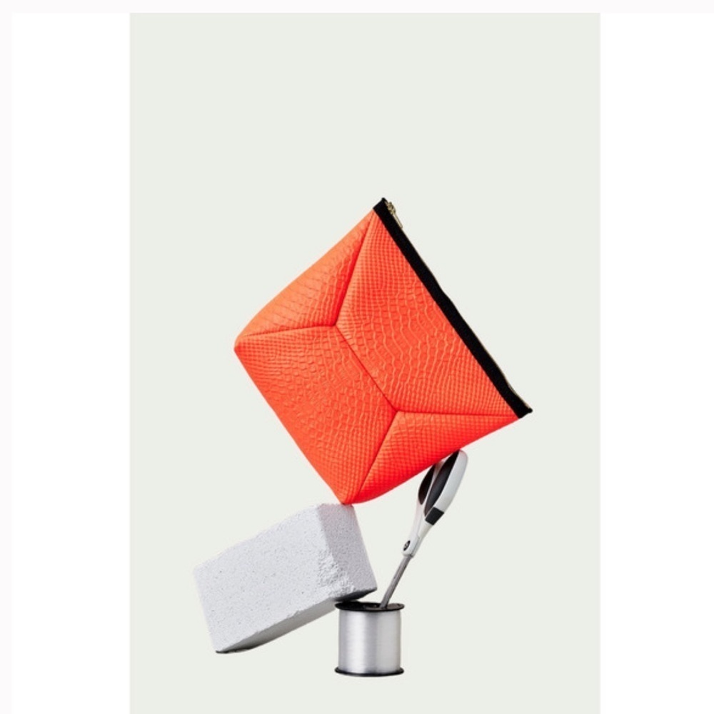 NWT Ampersand as Apostrophe Leather Python Textured Clutch Bag in Neon Orange